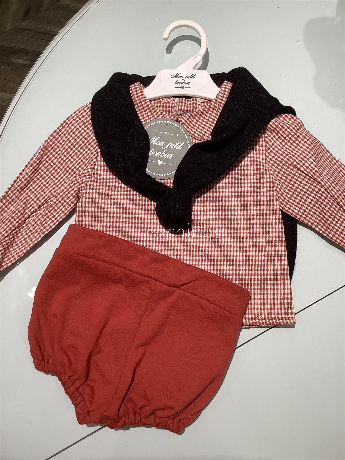 Conjunto Camisa cuadritos + bombacho + jersey Bosque Mon Petit Bonbon - Imagen 1