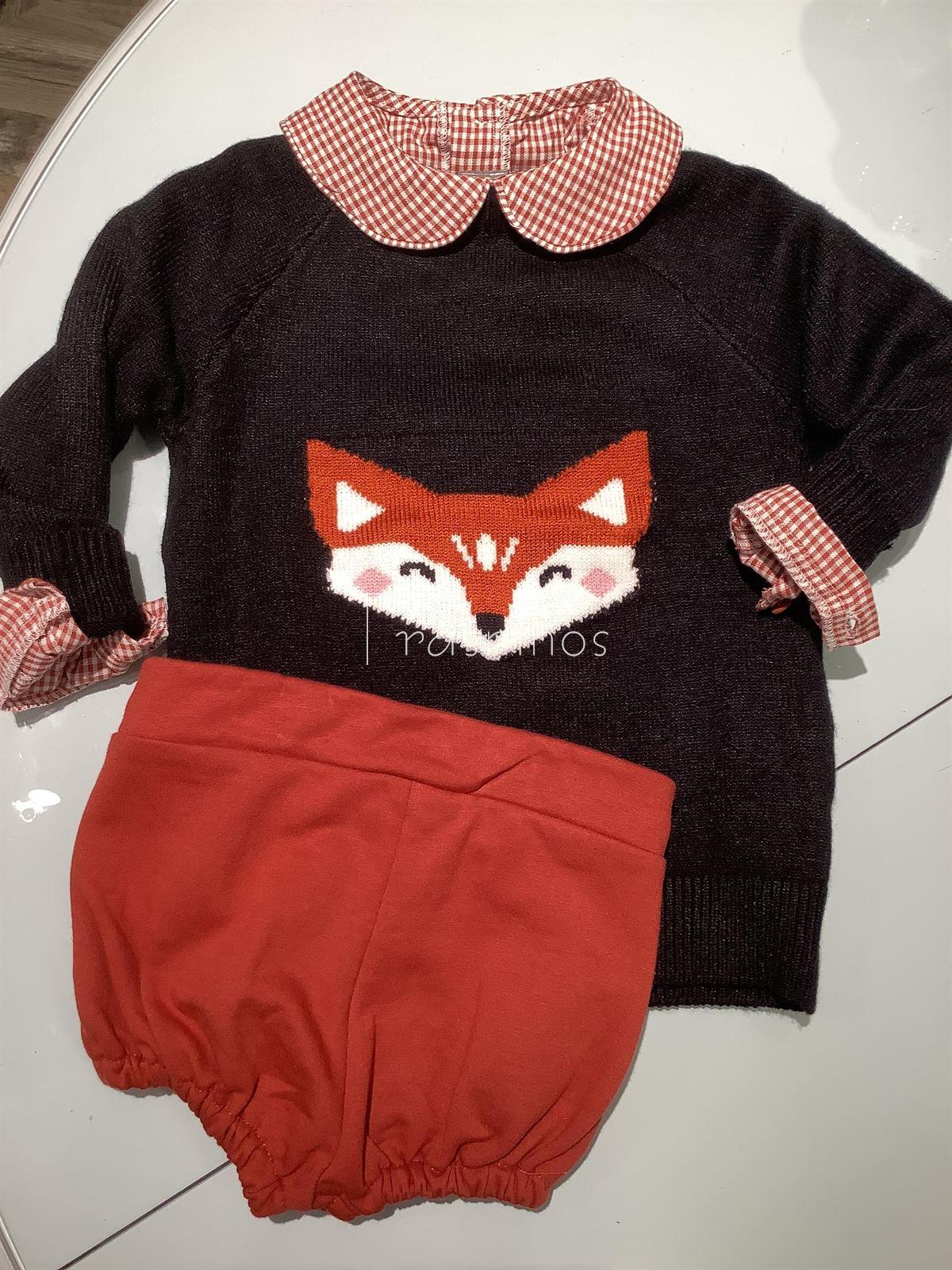 Conjunto Camisa cuadritos + bombacho + jersey Bosque Mon Petit Bonbon - Imagen 3