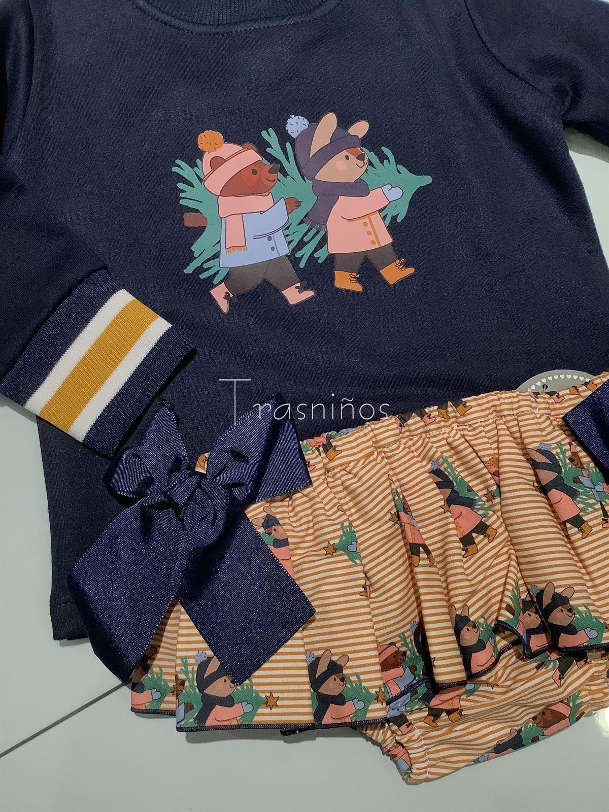 Conjunto sudadera dibujo + ranita volantes Oso-conejo Mon Petit Bonbon - Imagen 2