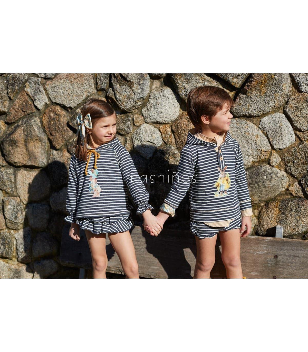 Conjunto sudadera niña rayas + ranita volantes Limoncello La Martinica - Imagen 3